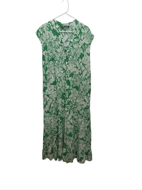 Zara Dresses & Skirts - Zara Green White Tropical Floral Maxi Dress EUR L USA L Resort Vacation Chic